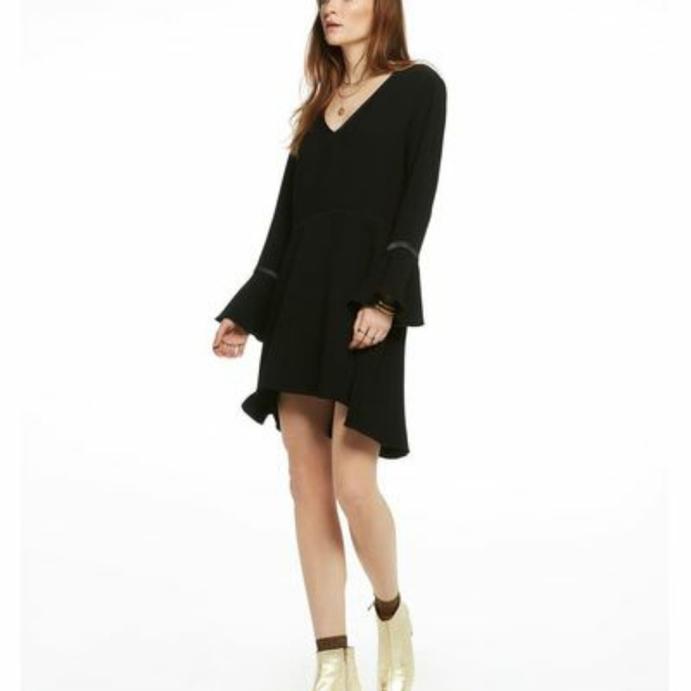 Scotch and Soda Black Sheath V Neck Ruffle Hem Knee Length Dress SZ‎ L